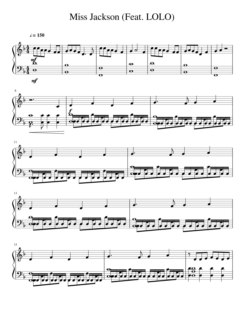 Panic! At The Disco - Miss Jackson (Feat. LOLO) Sheet music for Piano  (Solo) | Musescore.com