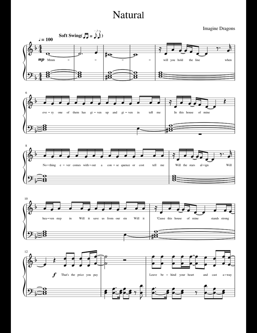 Natural - Imagine Dragons Sheet Music For Piano (Solo) | Musescore.com