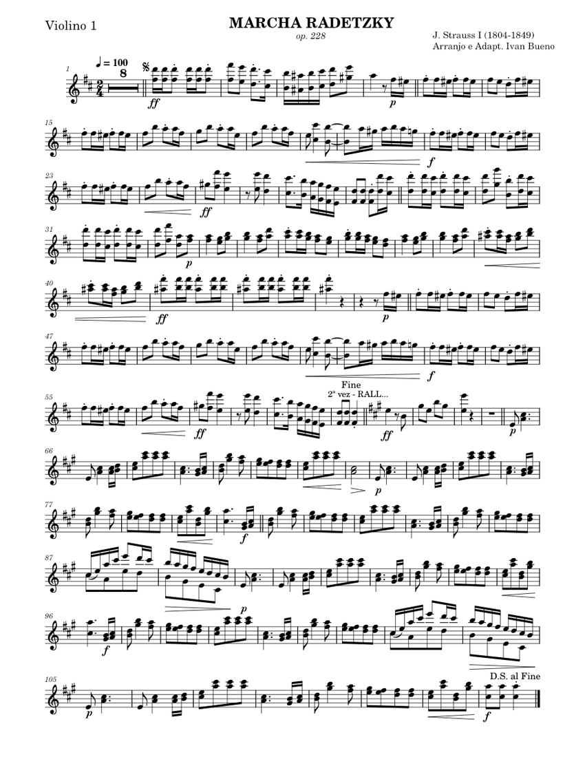 Radetzky march – Johann Strauss Sr. Marcha-Radetzky-Violin 1 Sheet music  for Violin (Solo) | Musescore.com