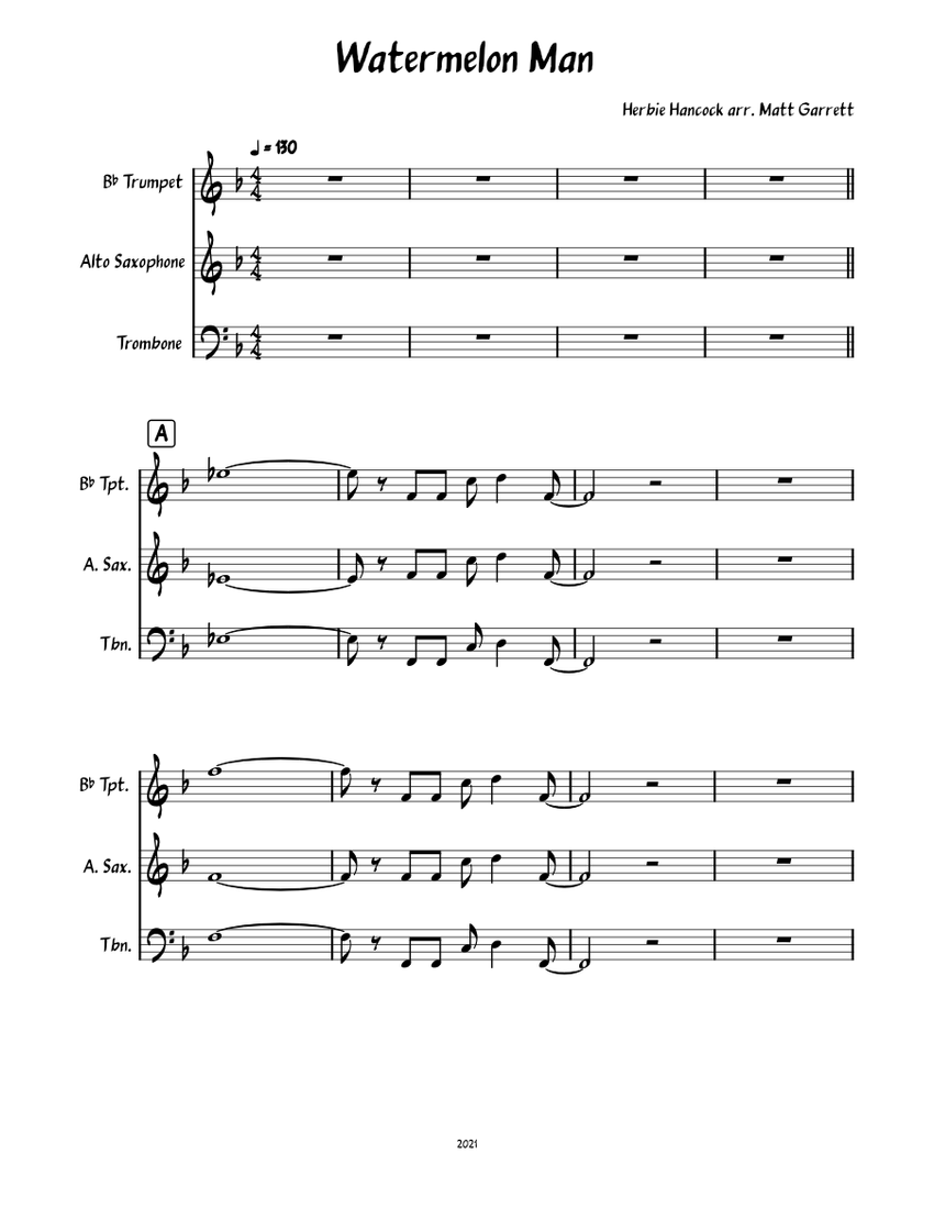 Watermelon Man Sheet music for Trombone, Saxophone alto, Trumpet in b