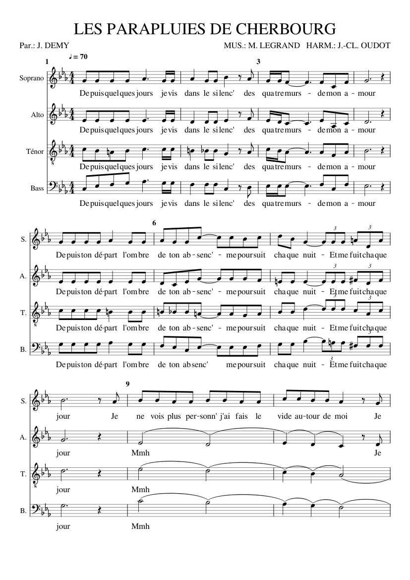 LES PARAPLUIES DE CHERBOURG Sheet music for Soprano, Alto, Tenor, Bass  voice (Choral) | Musescore.com