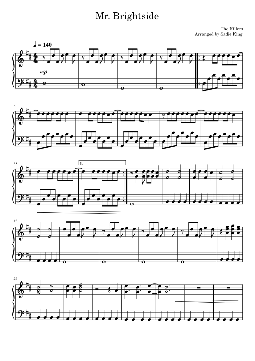 Mr Brightside The Killers Easy Medium Piano Sheet Music For Piano Mr Brightside The Killers Easy Medium Piano Sheet Music For Piano