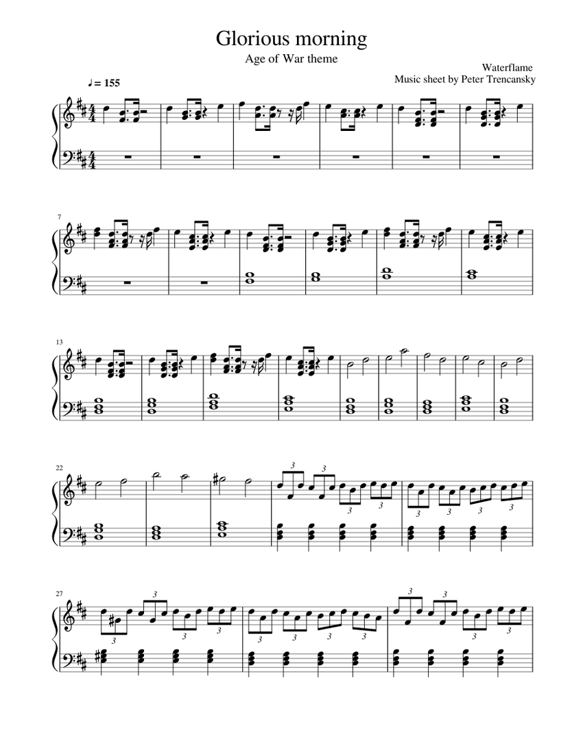 Waterflame - Glorious Morning Sheet music for Piano (Solo) | Musescore.com