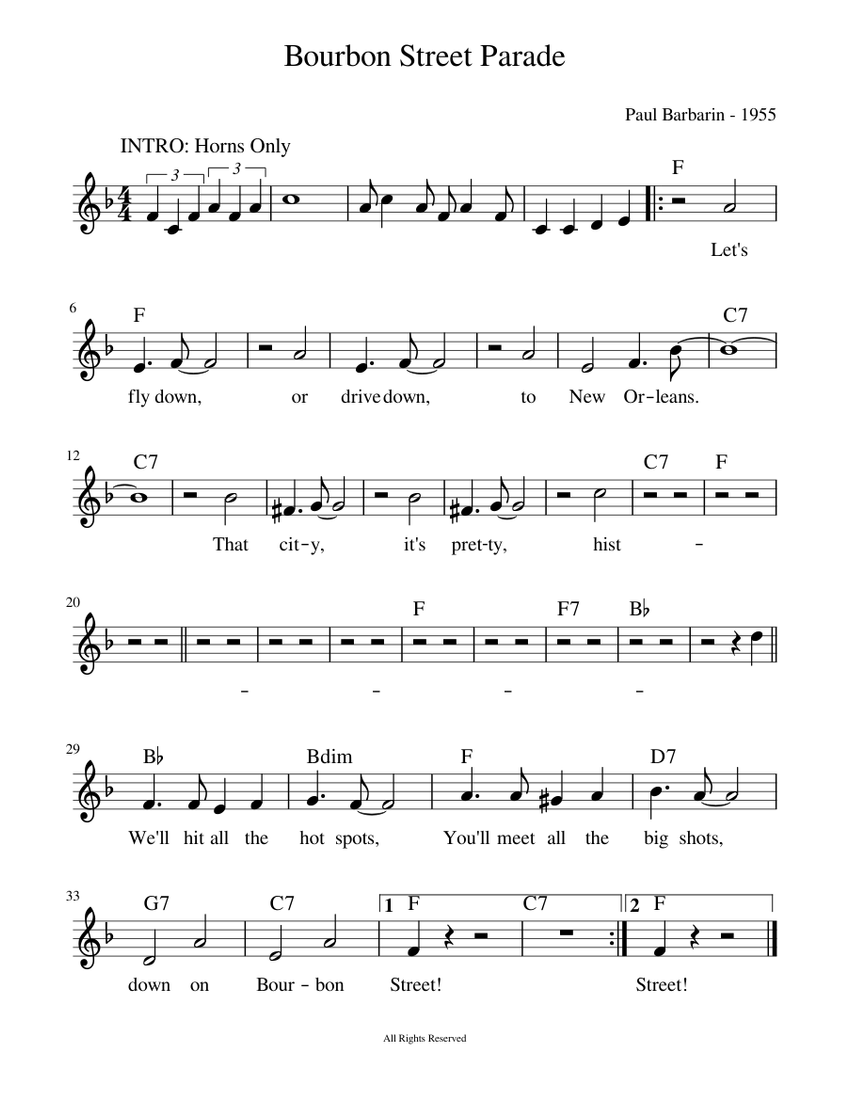 Bourbon Street Parade Sheet Music For Piano Solo Musescore Com