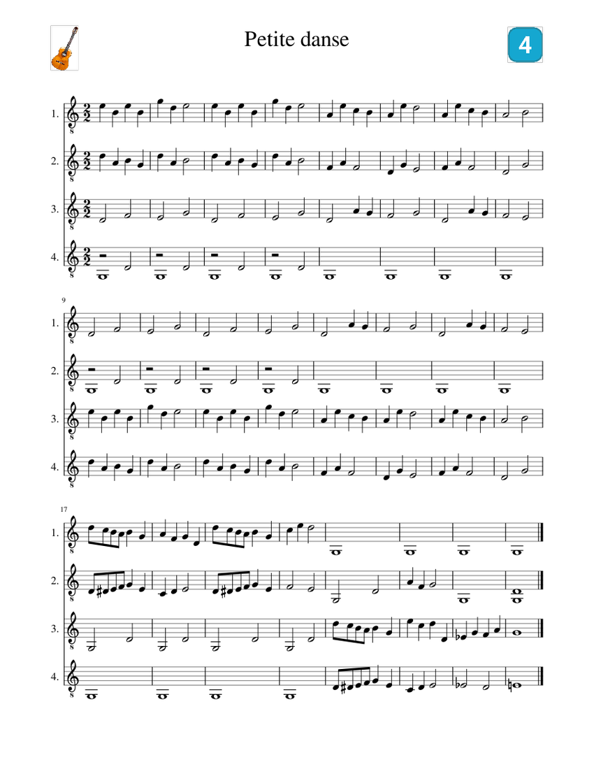 Petite danse Sheet music for Guitar (Mixed Quartet)