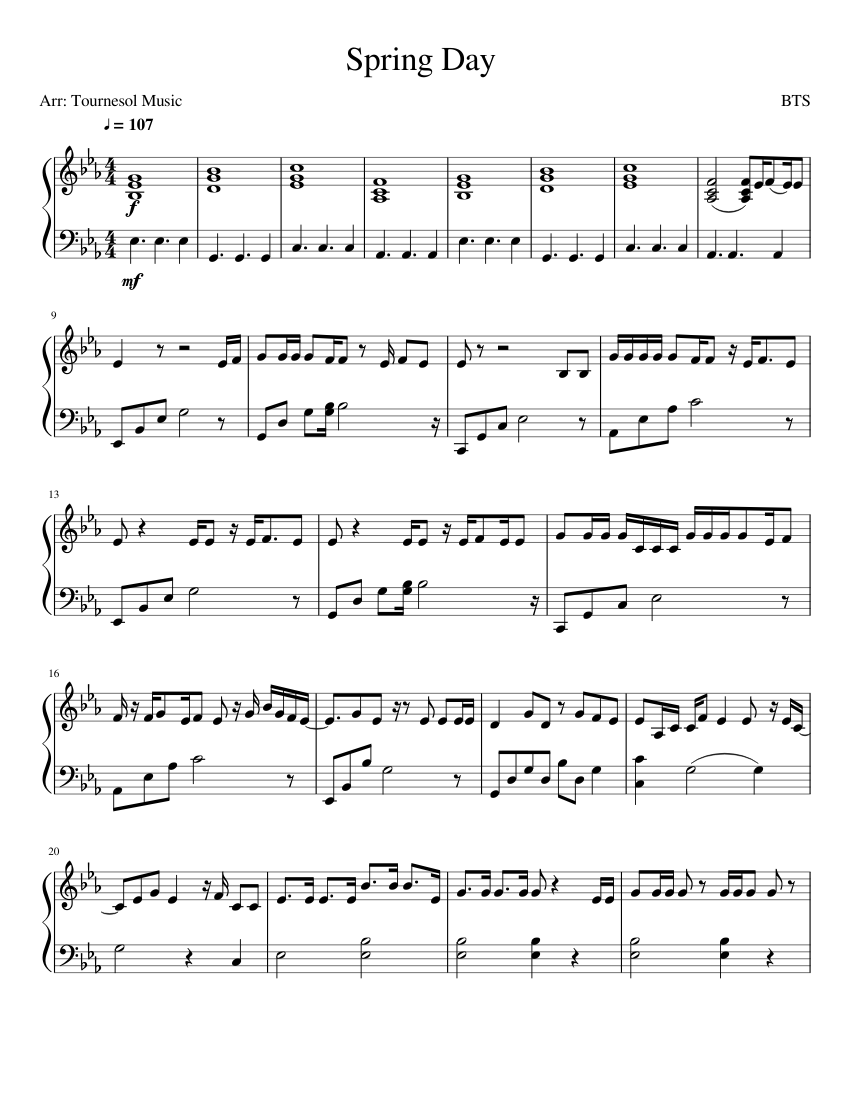 BTS Spring Day (봄날) for piano Sheet music for Piano (Solo) | Musescore.com