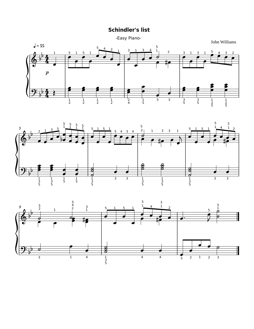 John Williams - Schindlers List -Easy Piano- Sheet Music for Piano ...