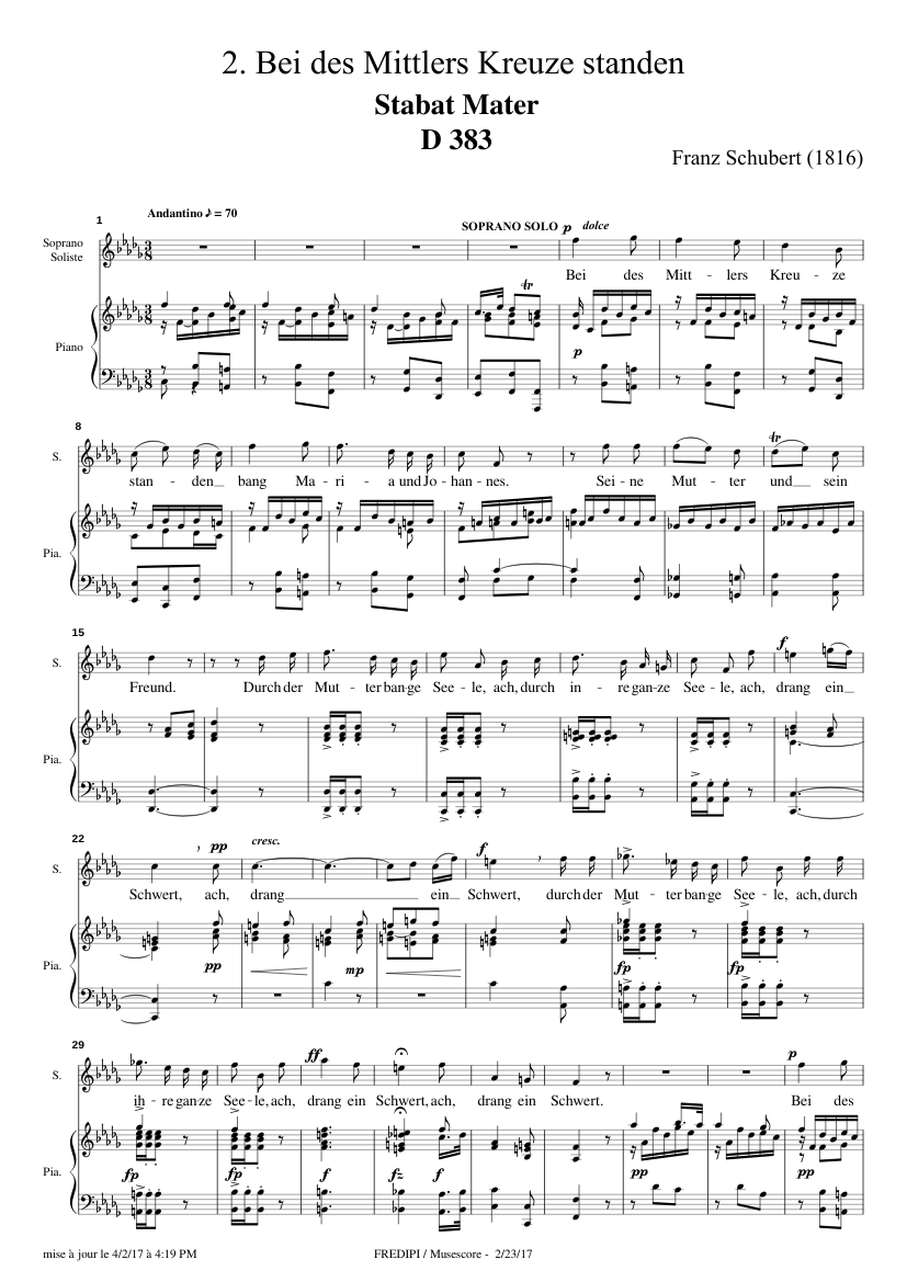 Stabat Mater, D.383 - aria n°2 by Franz Schubert Sheet music for Piano,  Soprano (SATB) | Musescore.com