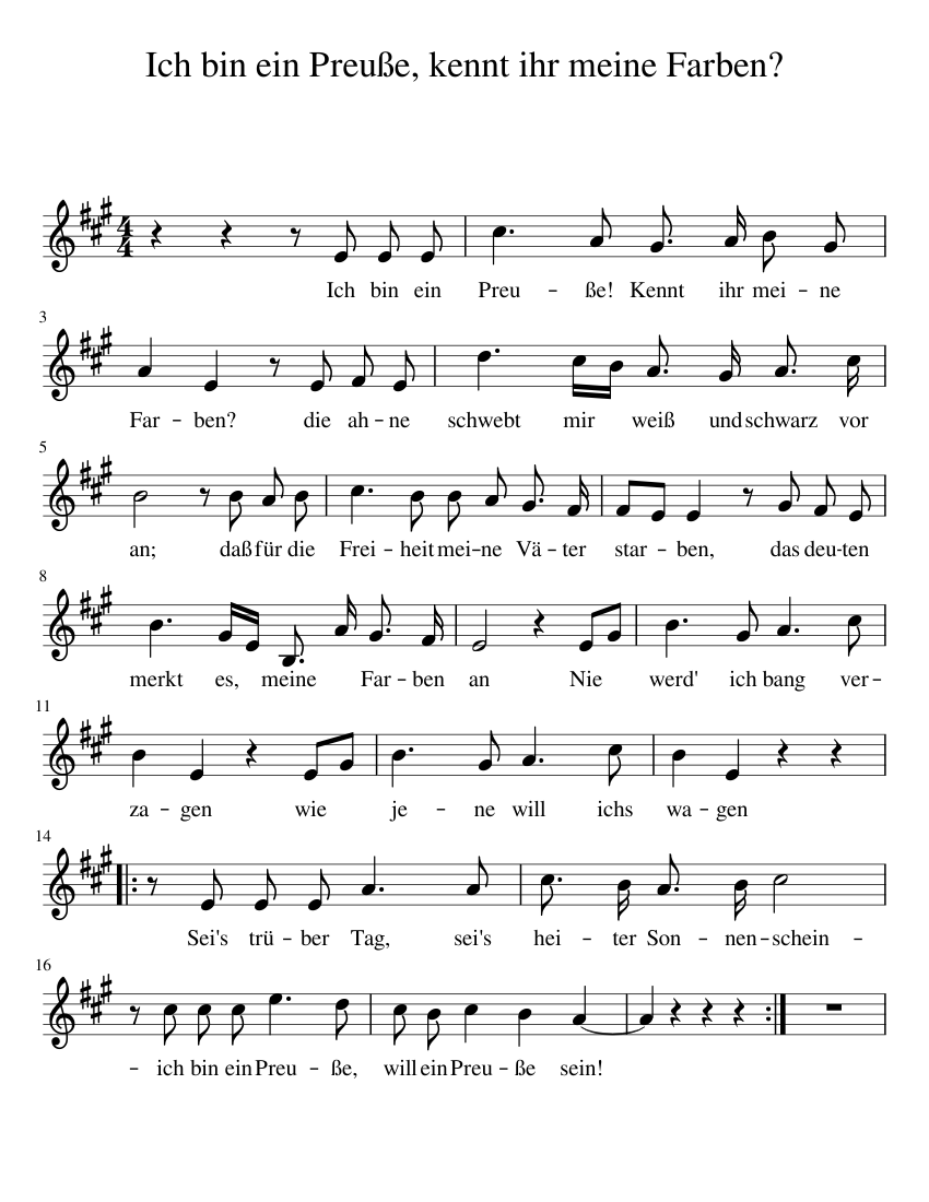 Ich bin ein Preuße, kennt ihr meine Farben? Sheet music for Piano (Solo)