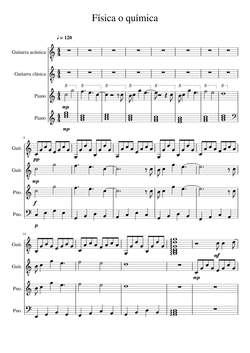 Física o química Sheet music for Piano, Guitar (Mixed Quartet) |  Musescore.com