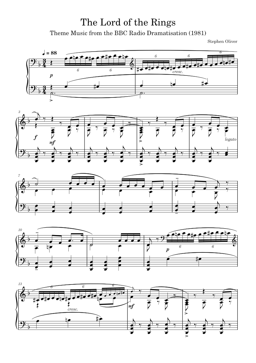 The Lord of the Rings BBC Radio Theme – Stephen Oliver Sheet Music for ...