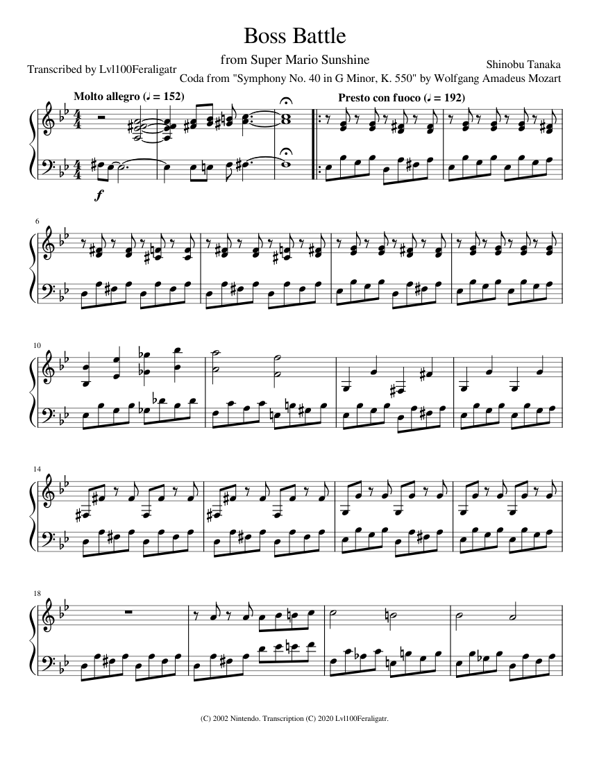 Super Mario Sunshine - Boss - Piano Transcription Sheet music for Piano ...