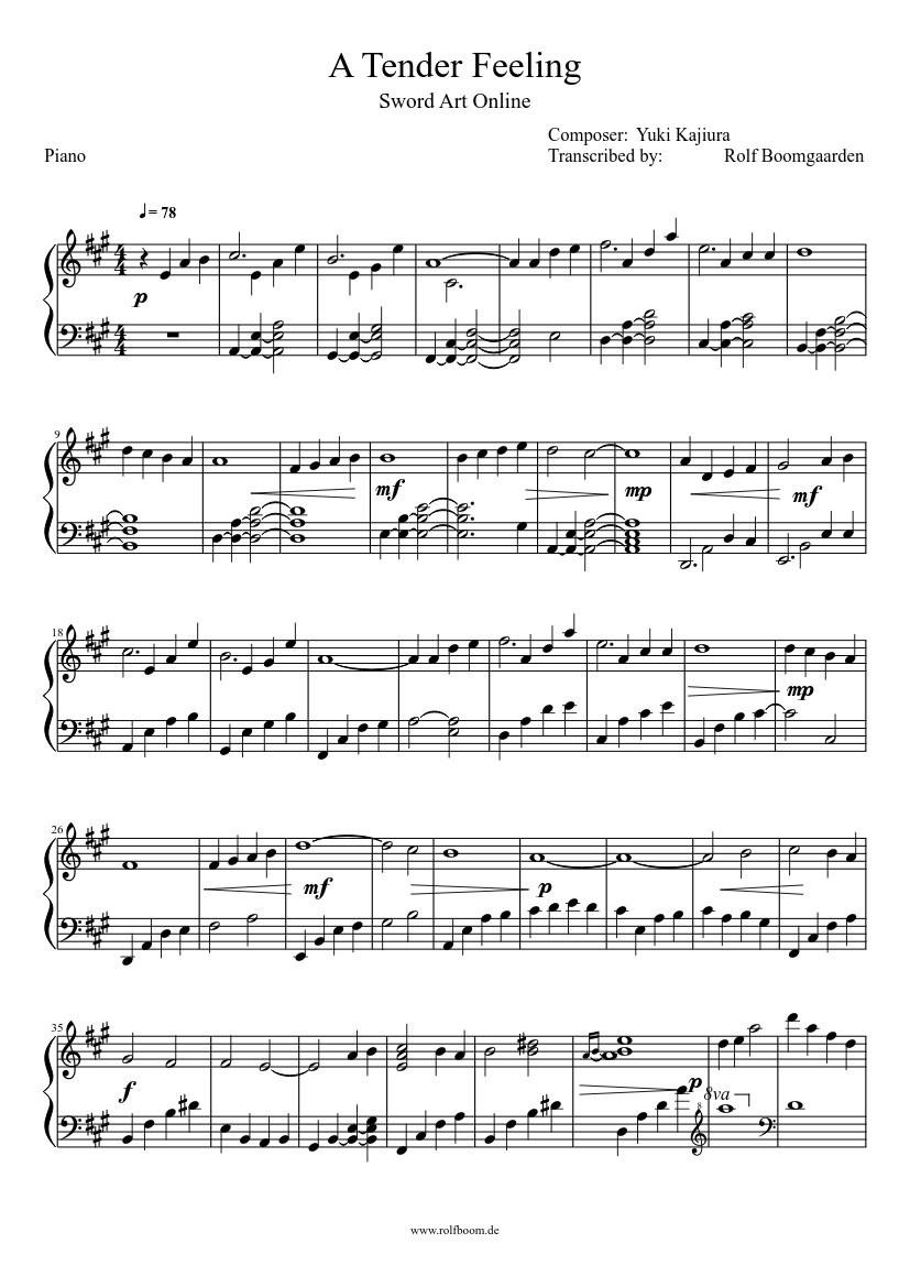 Sword Art Online - A Tender Feeling Sheet music for Piano (Solo) |  Musescore.com