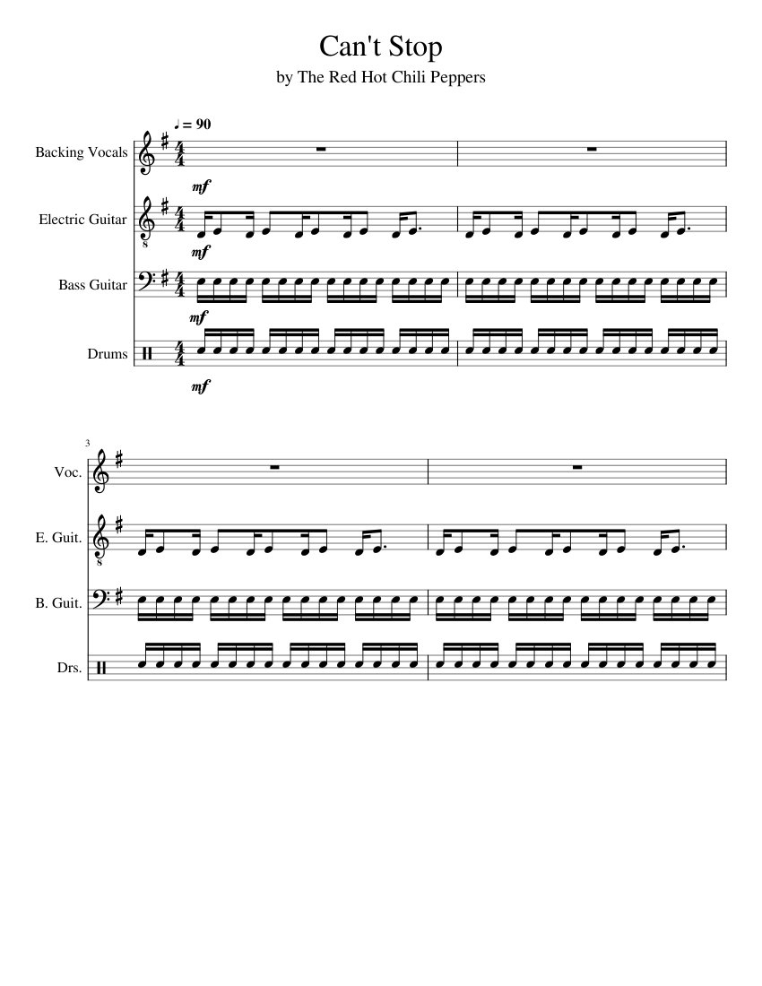PDF or MIDI free sheet music for Can't Stop by Red Hot Chili Peppers a...