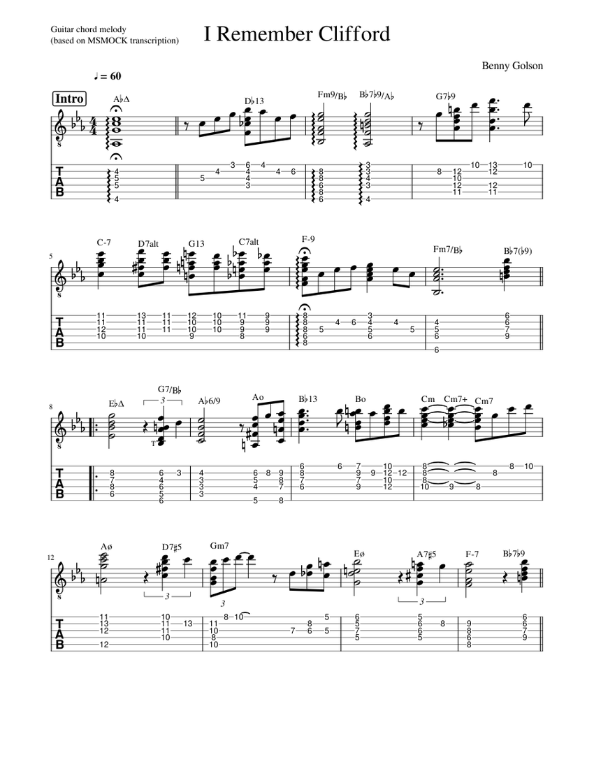 I Remember Clifford (guitar chord melody) - piano tutorial