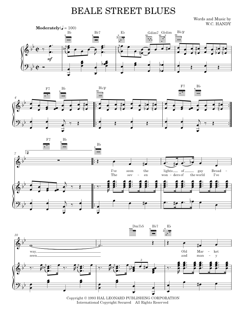 Beale Street Blues Sheet music for Piano, Vocals: Music Notes