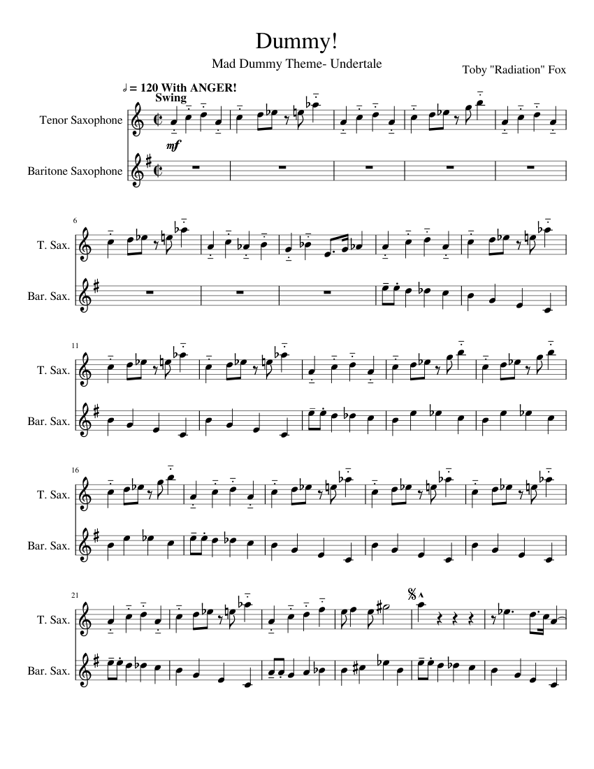 Dummy! Tenor and Bari Duet Sheet music for Saxophone tenor, Saxophone  baritone (Woodwind Duet) | Musescore.com
