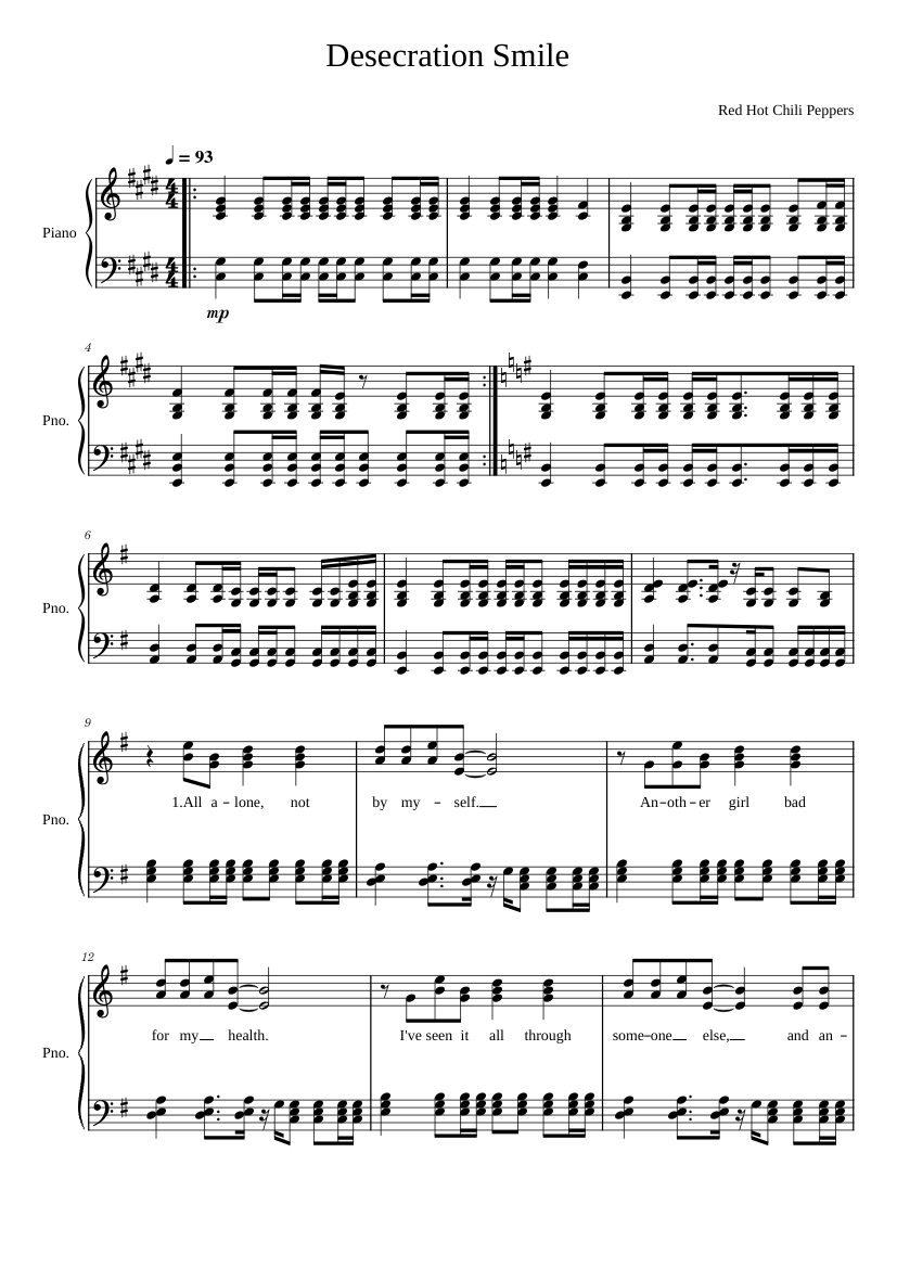 Desecration Smile - Red Hot Chili Peppers Sheet music for Piano (Solo) |  Musescore.com
