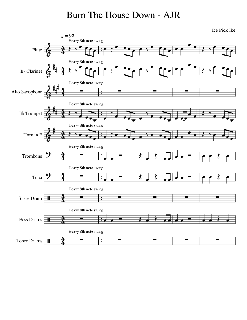 Burn The House Down AJR (Final Draft) Sheet music for Trombone, Tuba