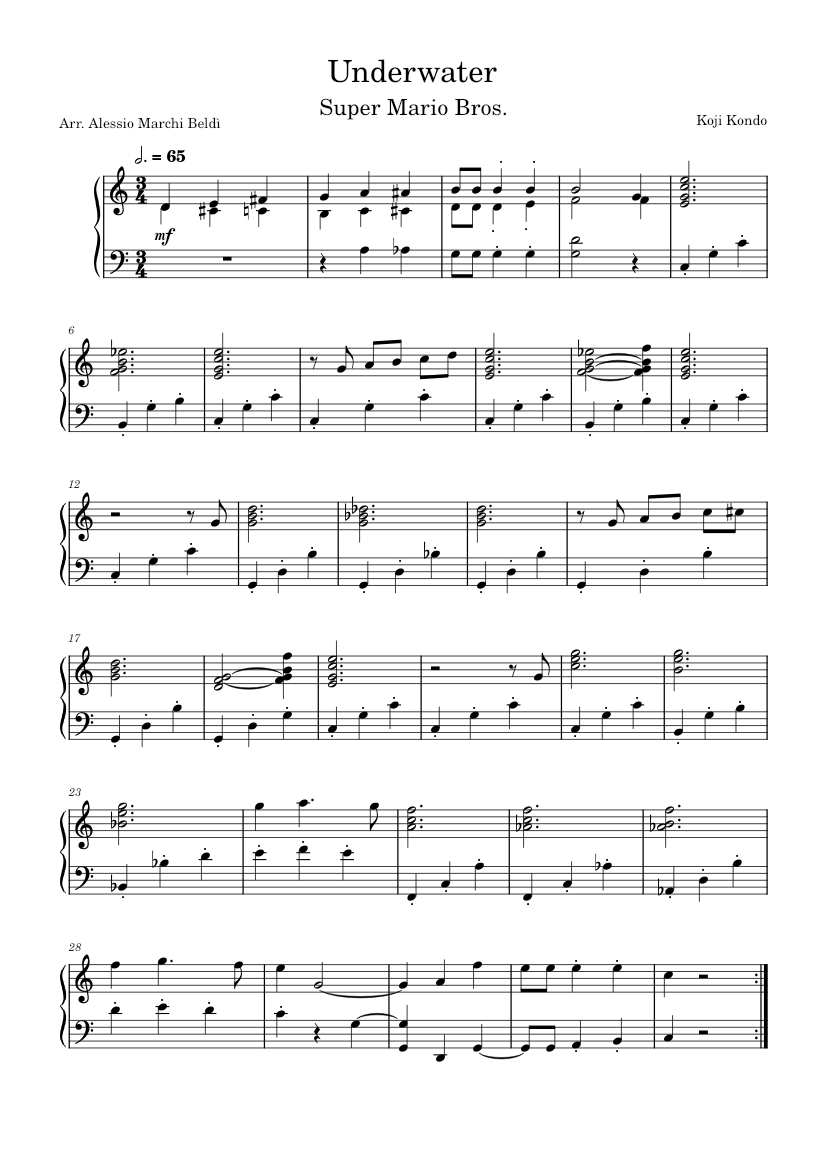 Super Mario Bros. - Underwater Theme – Koji Kondo Sheet music for Piano ...