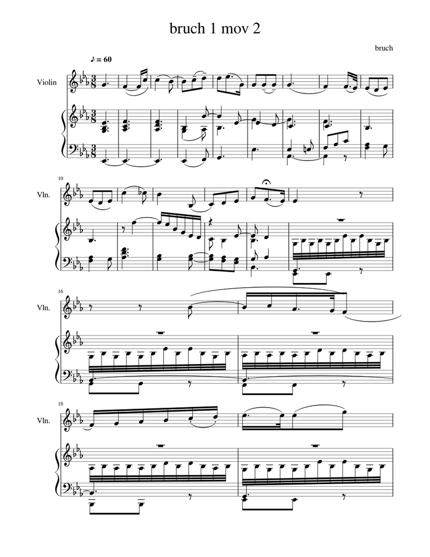 Bruch Violin Concerto 1 2nd movement Sheet music for Piano, Violin (Solo) |  Musescore.com