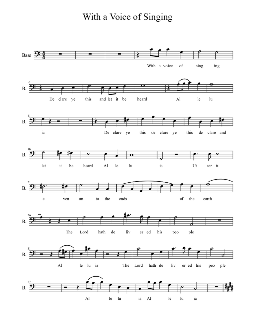 With a voice of singing Sheet music for Bass guitar (Solo) | Download ...