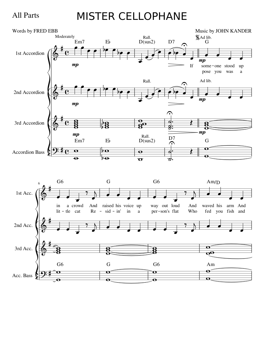 Mister Cellophane Sheet music for Accordion (Piano Quartet) | Musescore.com