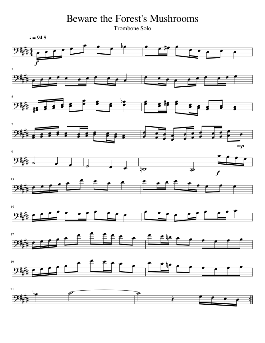 Beware The Forest S Mushrooms Trombone Solo Sheet Music For Trombone Solo Musescore Com