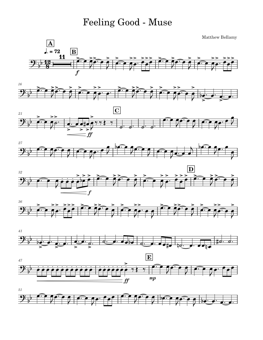 Feeling good – Muse muse bass sheet music - piano tutorial