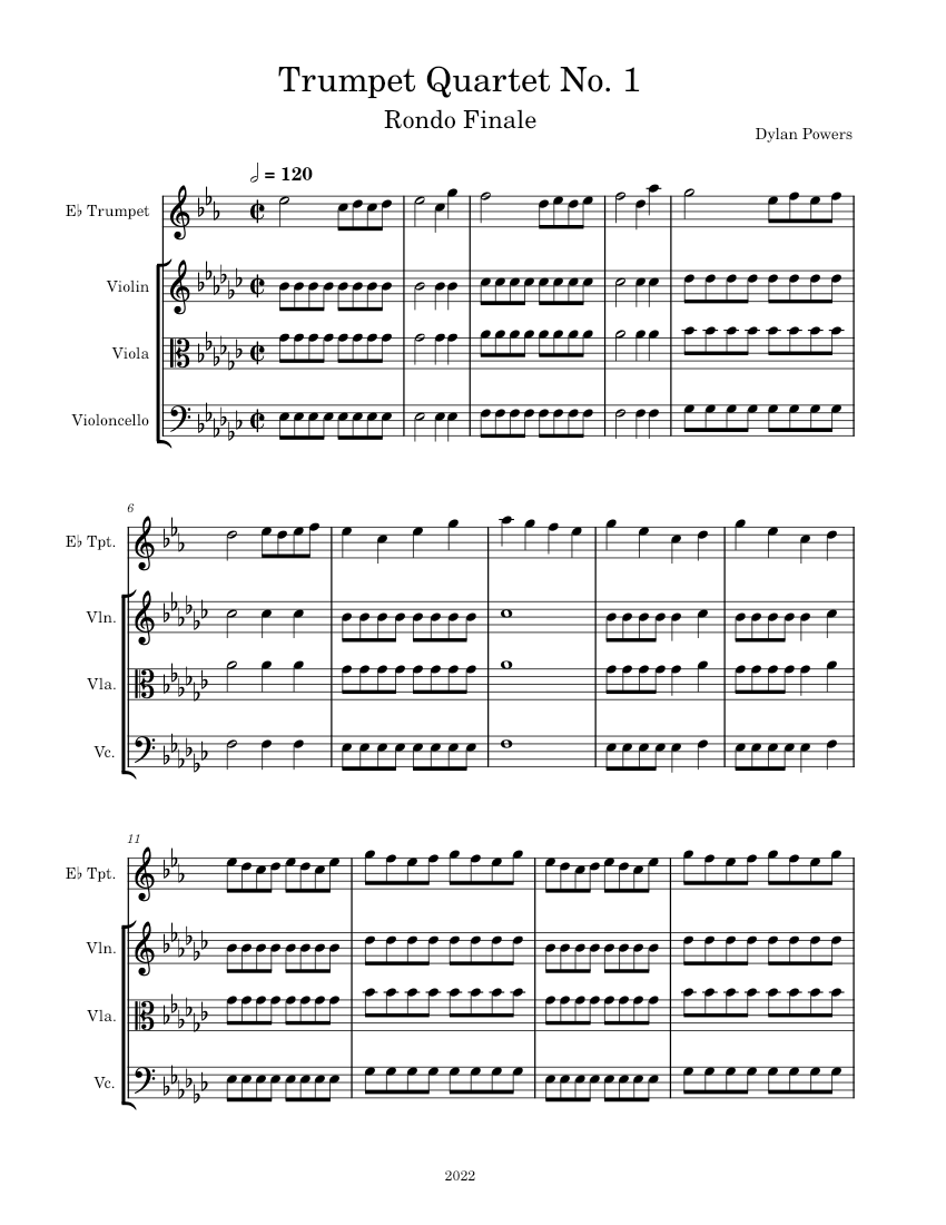 Trumpet Quartet No. 1 Rondo Finale Sheet music for Violin, Viola, Cello