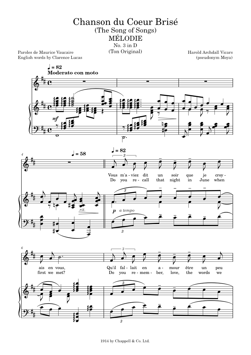 The Song of Songs (Chanson du Coeur Brisé) Harold Archdall Vicars (pseudonym Moya) The Song of