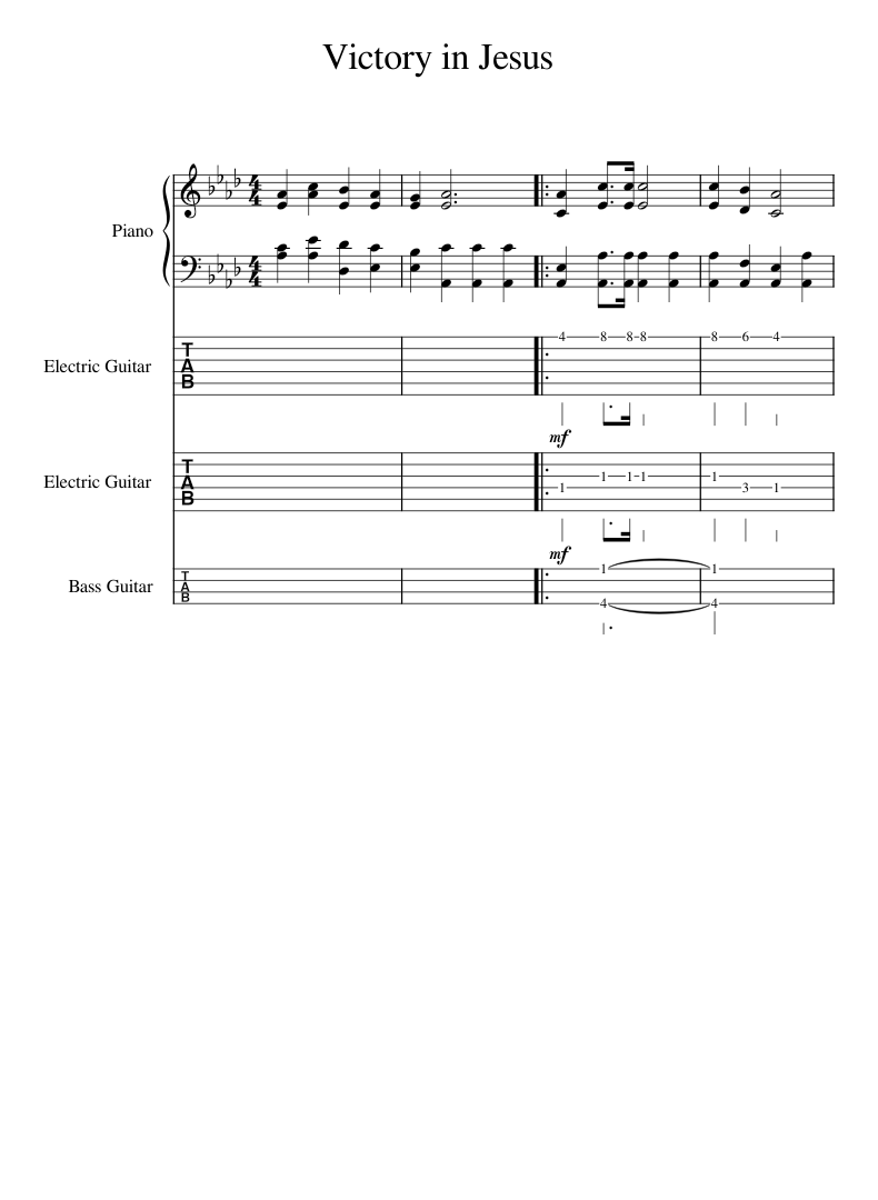 Victory in Jesus Sheet Music for Piano, Guitar, Bass guitar (Concert ...
