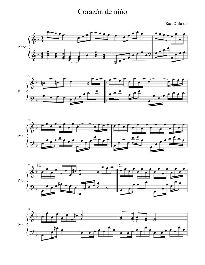 Corazon de niño Sheet music for Piano (Solo) | Musescore.com