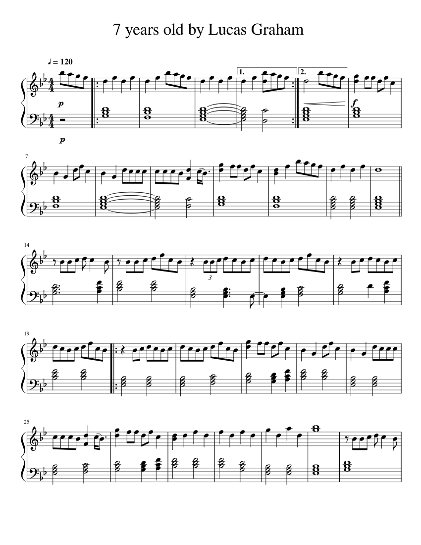 7 years old by Lucas Graham Sheet music for Piano (Solo) Easy |  Musescore.com