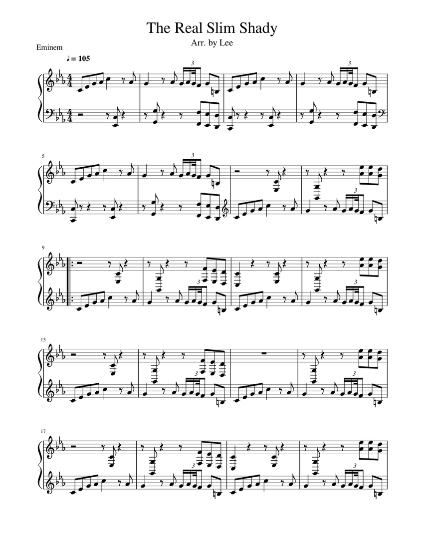 The Real Slim Shady Sheet music for Piano (Solo) | Musescore.com