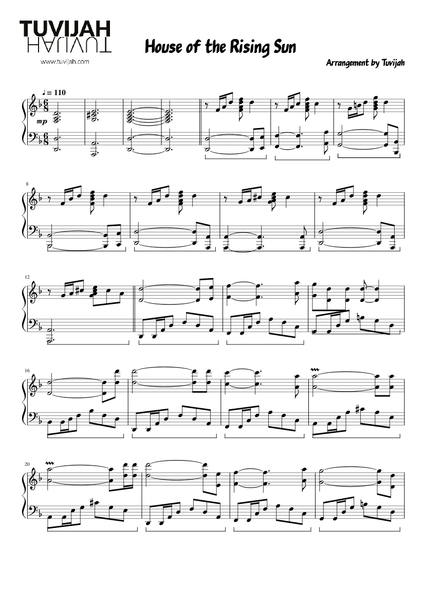 House of the Rising Sun (Arrangement) Sheet music for Piano (Solo) |  Musescore.com