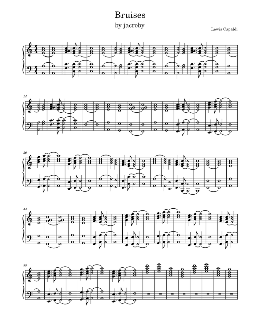 Bruises Lewis Capaldi By Jackcrosby2006 Sheet Music For Piano Solo Musescore Com Major chords cheat sheet minor chords cheat sheet close chords ultimate cheat sheet. bruises lewis capaldi by