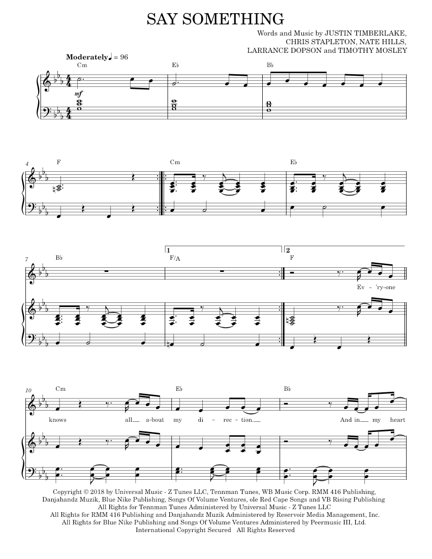 Play Official Version Of Say Something Feat Chris Stapleton Sheet Music By Justin Timberlake 5860