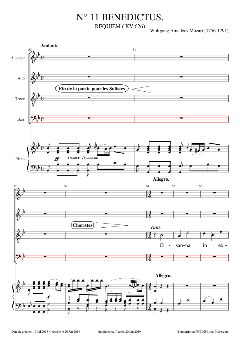 WOLFGANG AMADEUS MOZART : REQUIEM K.626 - SATB & PIANO - CHANT ET