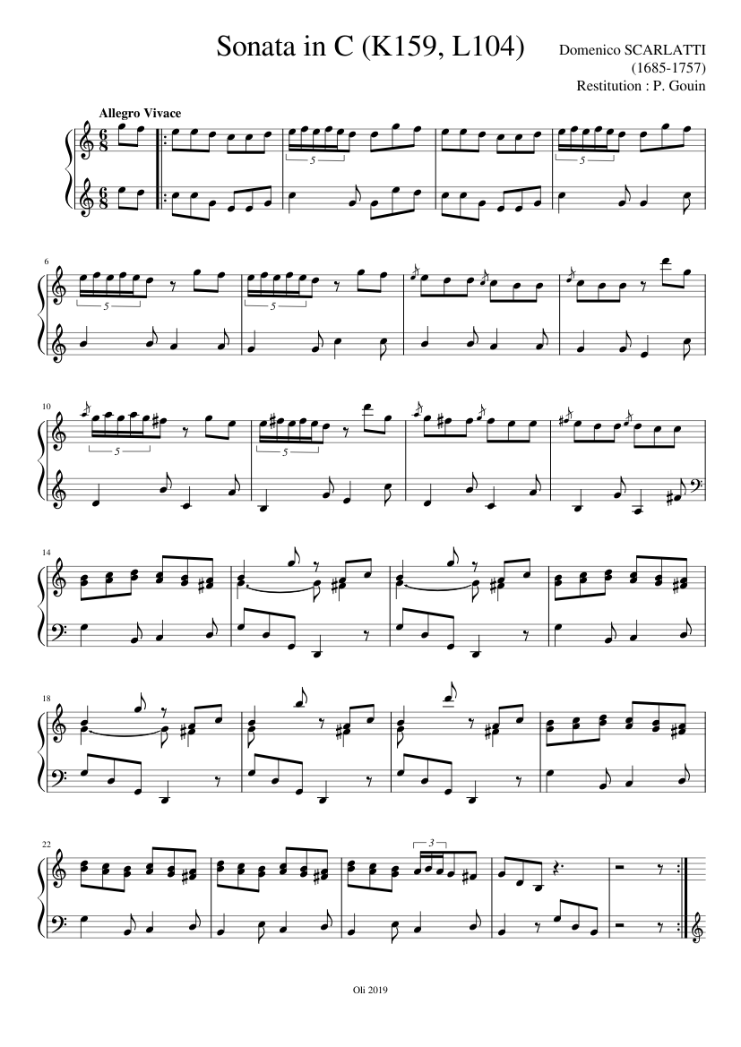 Keyboard Sonata in C major K.159