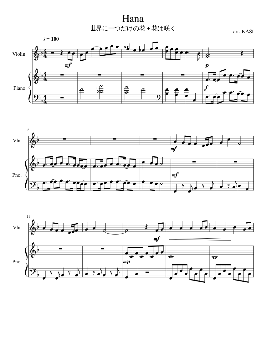 Hana Medley Sheet Music for Piano, Violin (Solo) | MuseScore.com