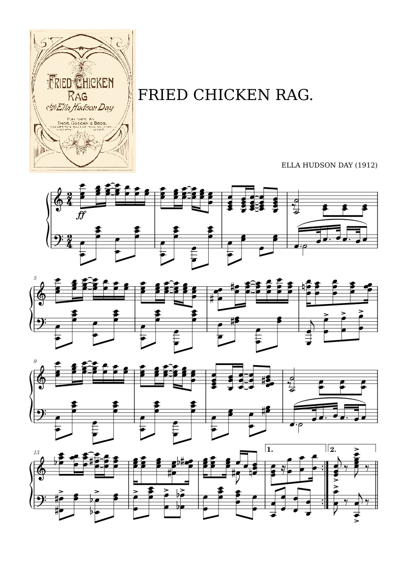 Fry Rag Fried Chicken Rag by Ella Hudson Day (1912) Sheet Music for Piano (Solo ...