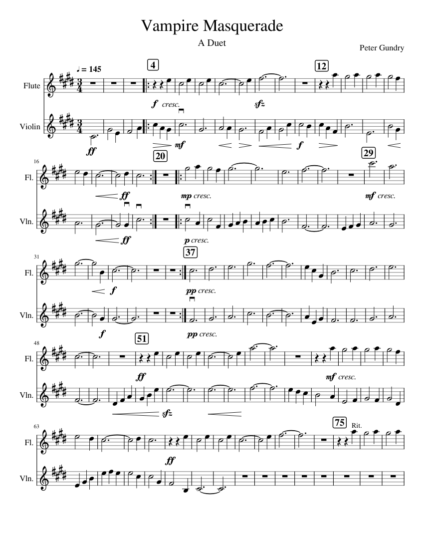 Music Theory Final Sheet music for Flute, Violin (Mixed Duet