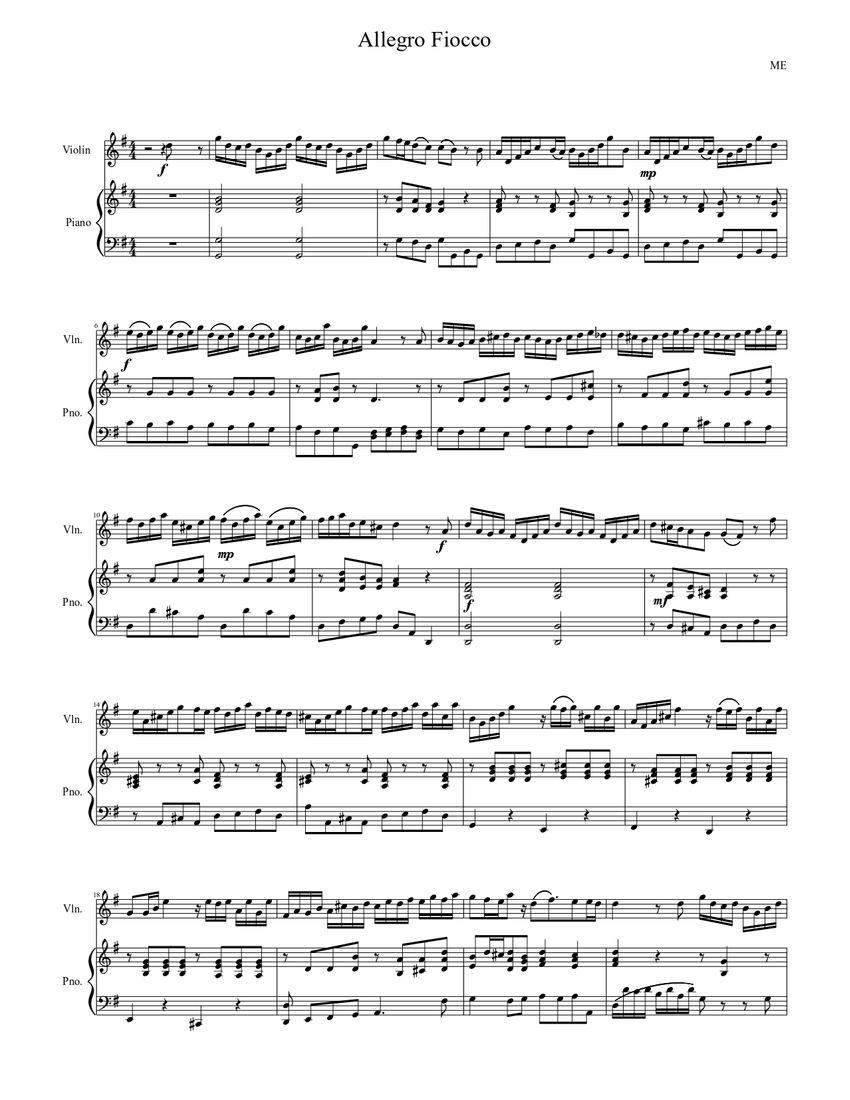 Allegro Fiocco Sheet music for Piano, Violin (Solo) | Musescore.com