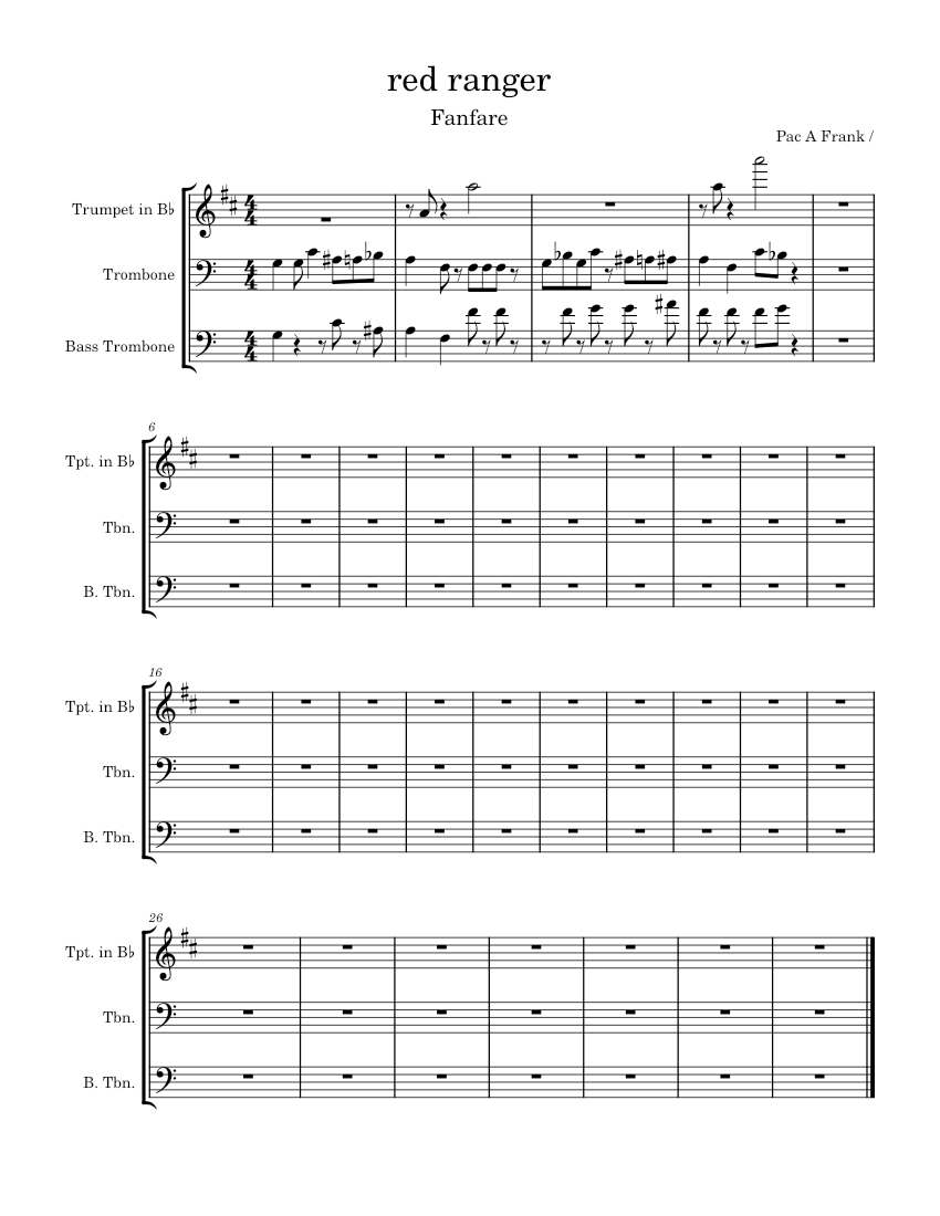 Restricted Range R Score Red Ranger fanfare – pacfrank485 Sheet Music for Trombone, Trumpet ...