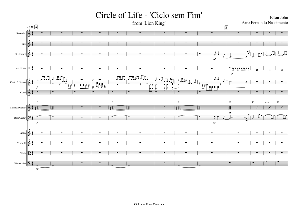 Circle Of Life – Elton John Sheet music for Vocals, Flute, Clarinet in  b-flat, Violin & more instruments (Mixed Ensemble) | Musescore.com
