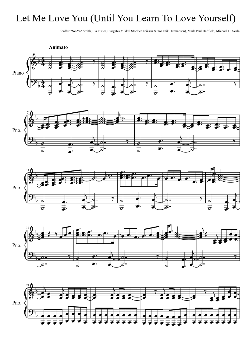 Ne-Yo - Let Me Love You (Until You Learn To Love Yourself) Sheet music for  Piano (Solo) | Musescore.com