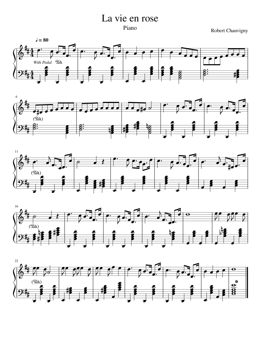 La vie en rose - Piano (Intermediate) Sheet music for Piano (Solo) |  Musescore.com
