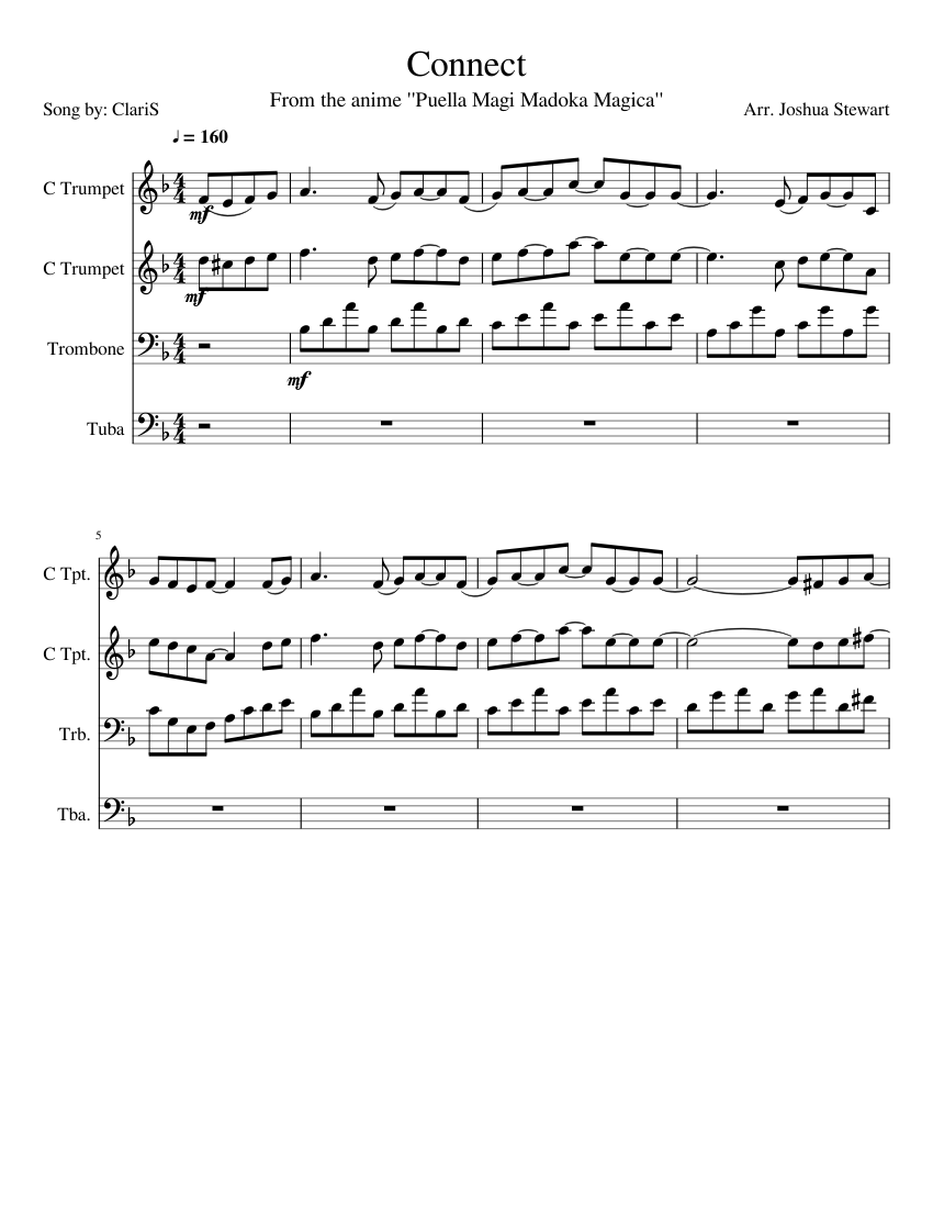 Connect - Puella Magi Madoka Magica Sheet music for Trombone, Tuba, Trumpet  in c (Mixed Quartet) | Musescore.com