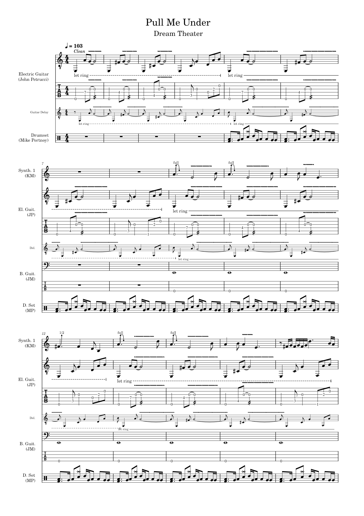Pull Me Under – Dream Theater Sheet Music for Guitar, Bass guitar, Drum ...